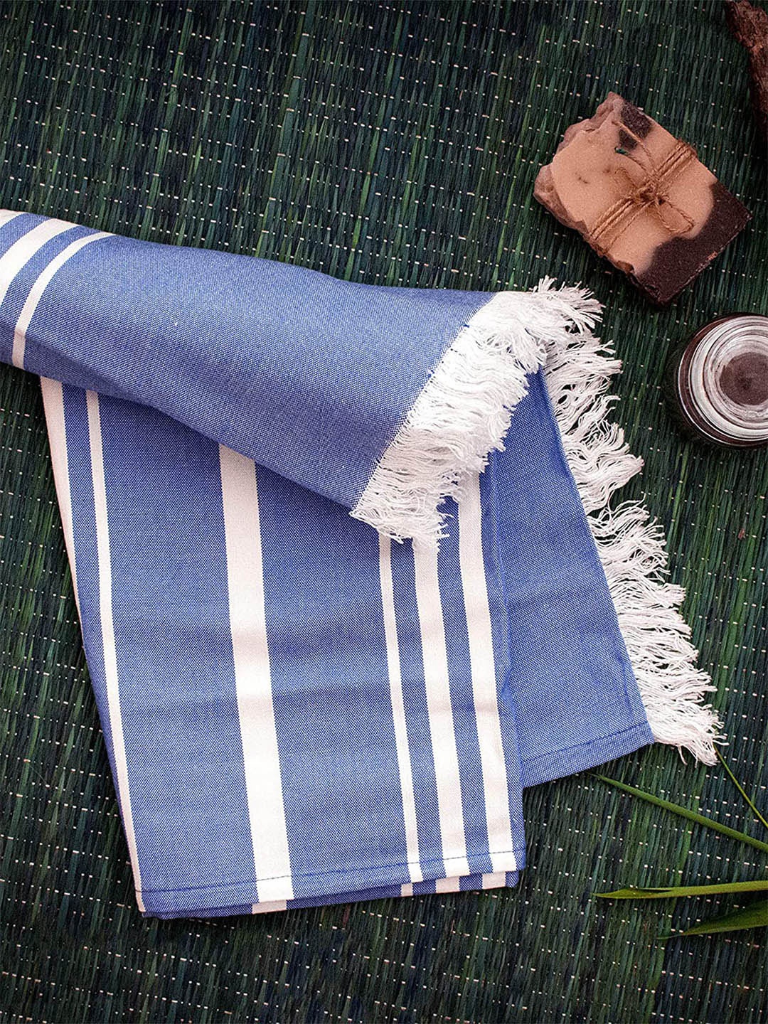 

MUSH 2Pcs Green & Blue Striped Bamboo 250GSM Bath Towels