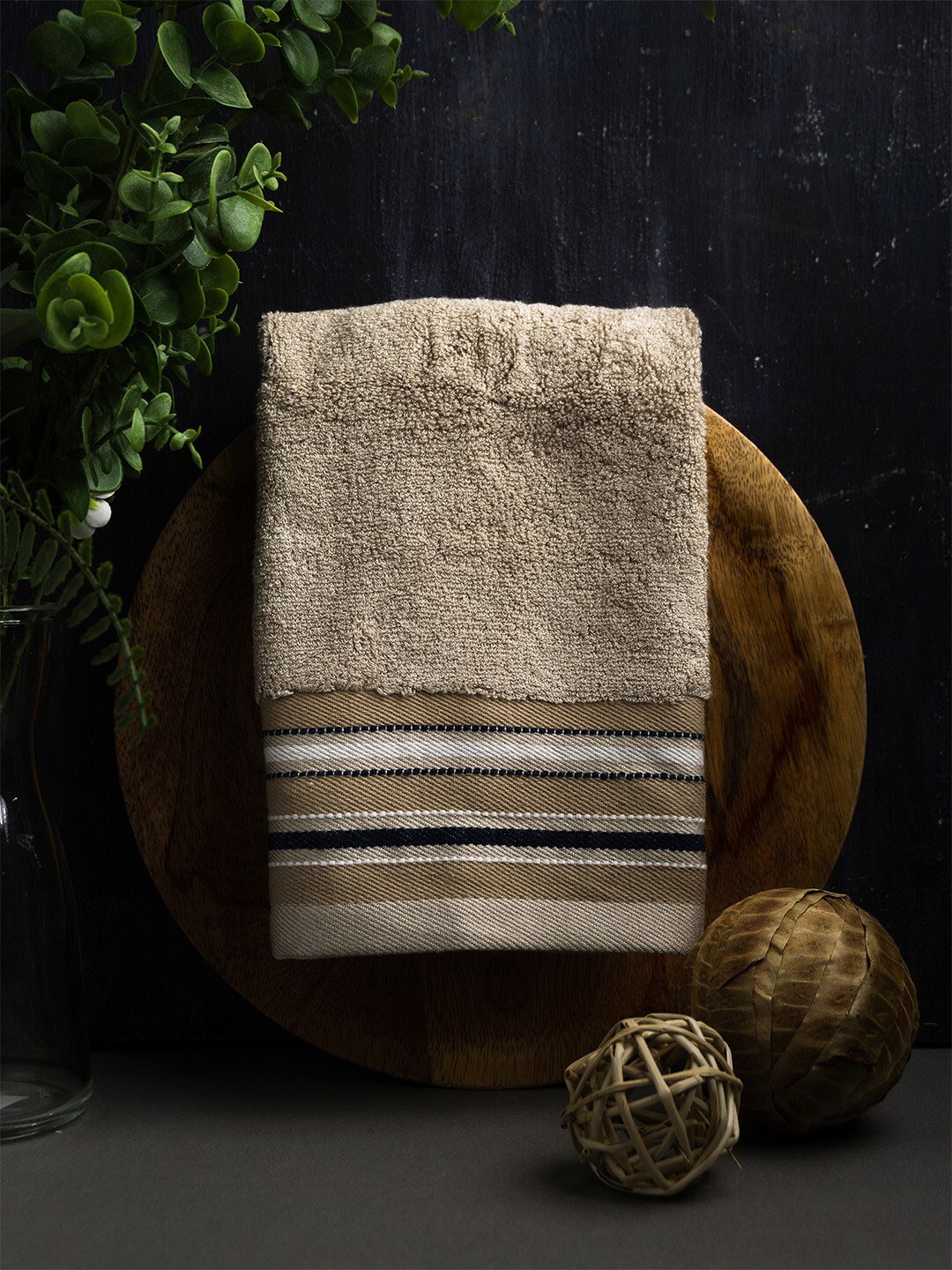 

MUSH Beige 2-Pieces Striped Absorbent & Ultra-Soft Bamboo Hand Towels