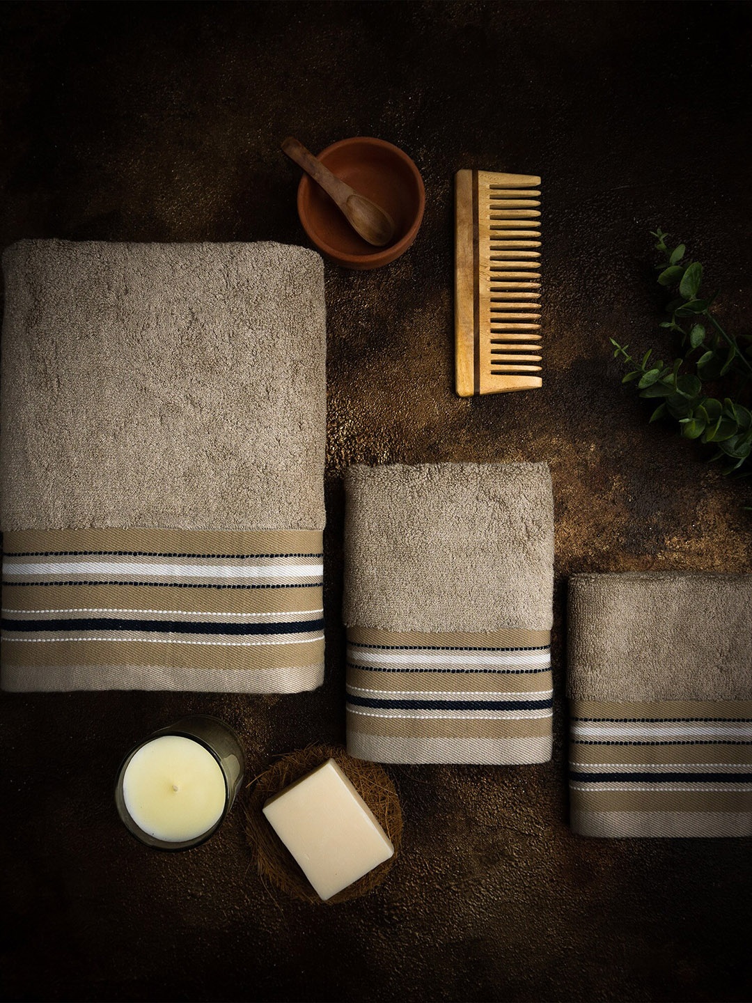 

MUSH Beige & White 3 Pieces Bamboo 600 GSM Bath Towels
