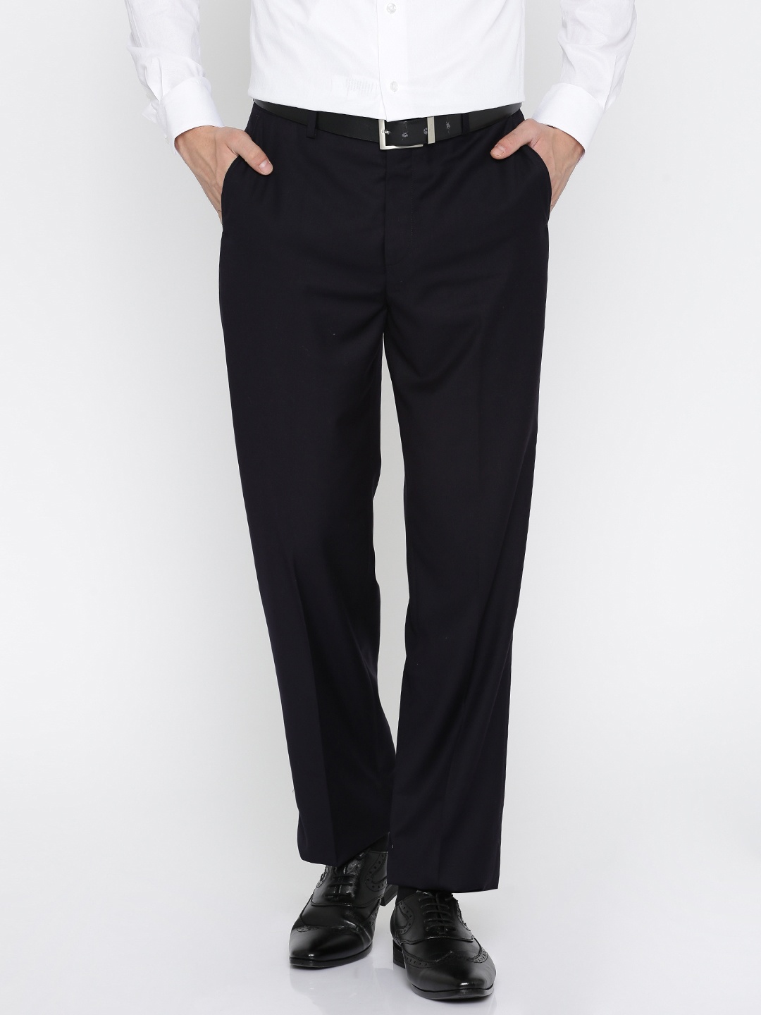 

Wills Lifestyle Men Navy Blue Classic Fit Solid Formal Trousers
