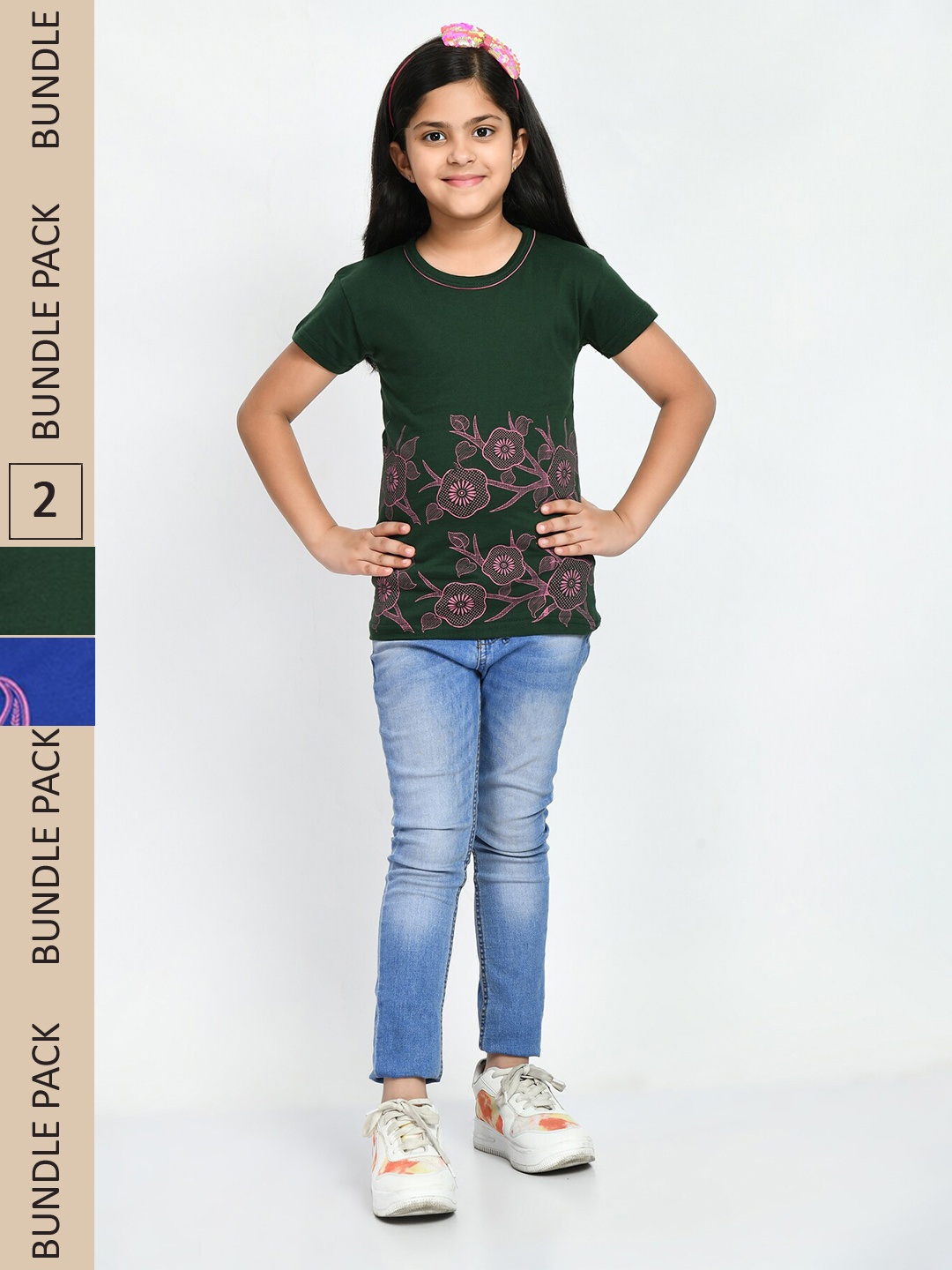 

IndiWeaves Girls Pack Of 2 Printed Cotton T-shirt, Multi