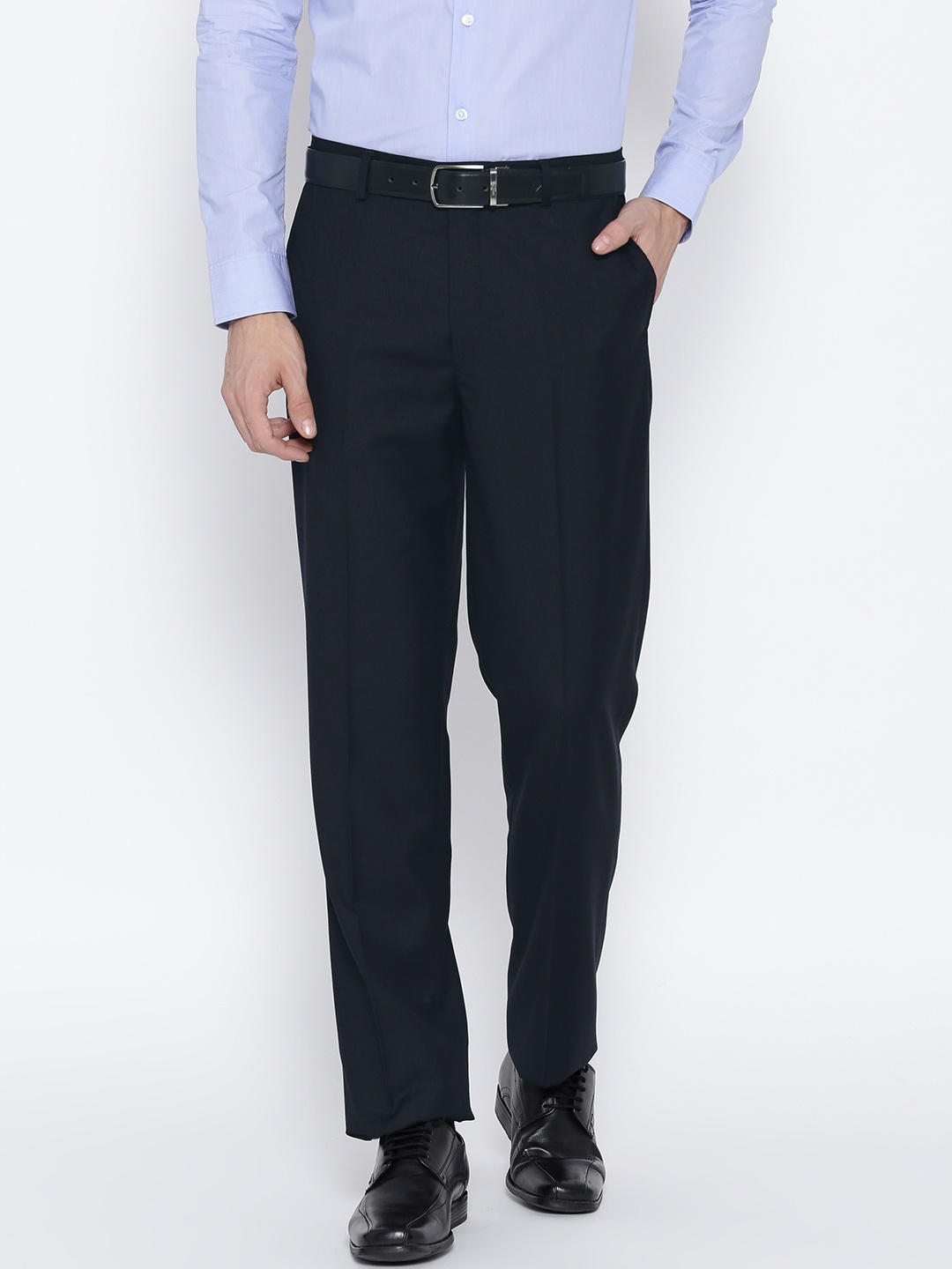 

Wills Lifestyle Men Navy Blue Solid Formal Trousers