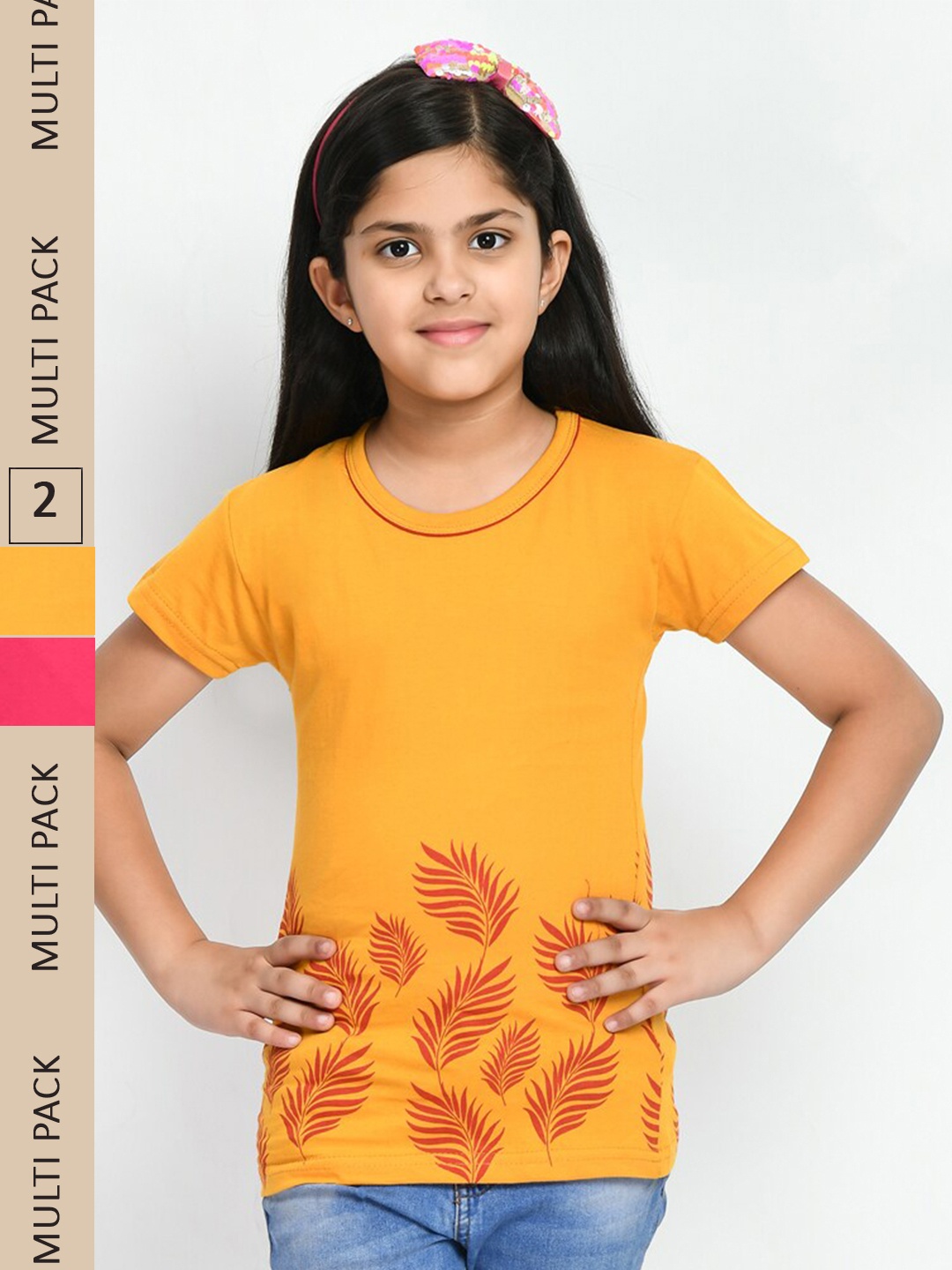 

IndiWeaves Girls Multicoloured 2 Printed T-shirt, Multi