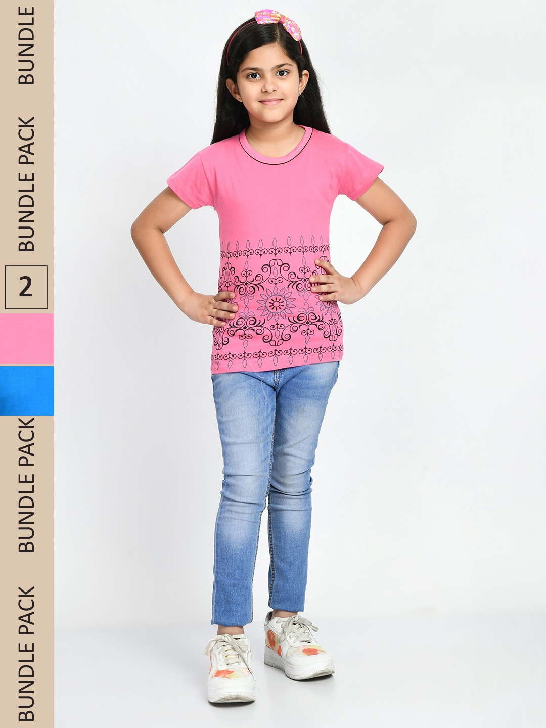 

IndiWeaves Girls Multicoloured 2 Printed Pockets T-shirt, Multi