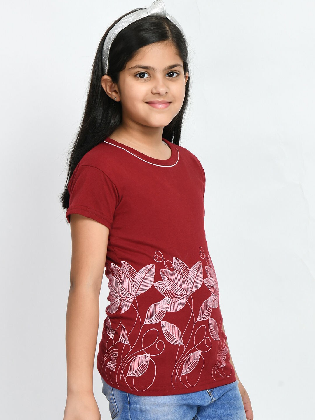 

IndiWeaves Girls Pack Of 2 Printed Pure Cotton T-shirt, Maroon