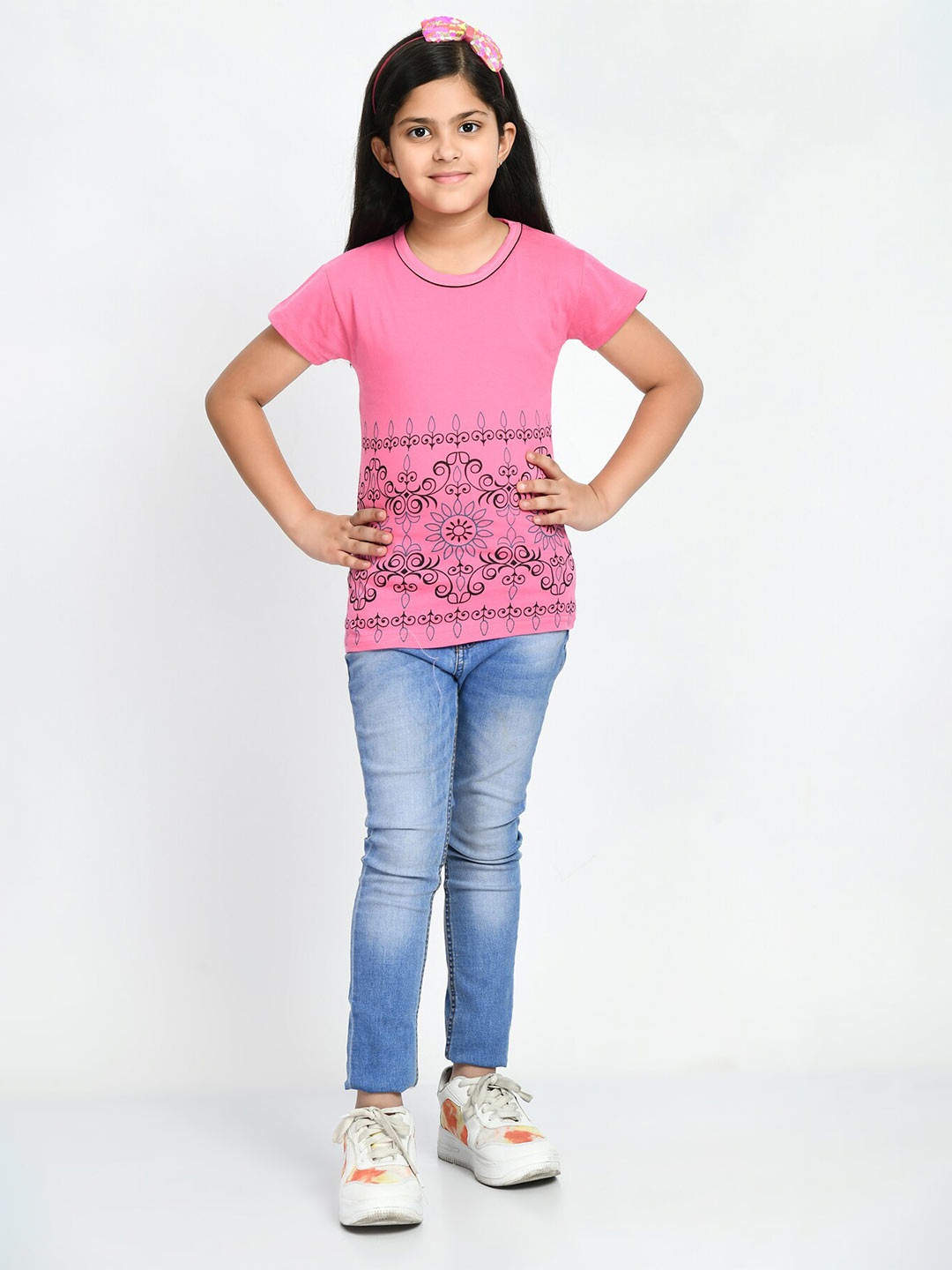 

IndiWeaves Girls Pack Of 4 Printed Pure Cotton T-shirt, Pink