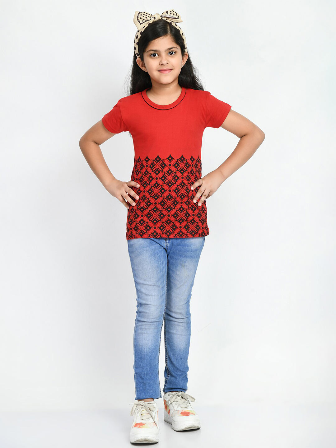 

IndiWeaves Girls Pack Of 2 Printed Pure Cotton T-shirt, Red