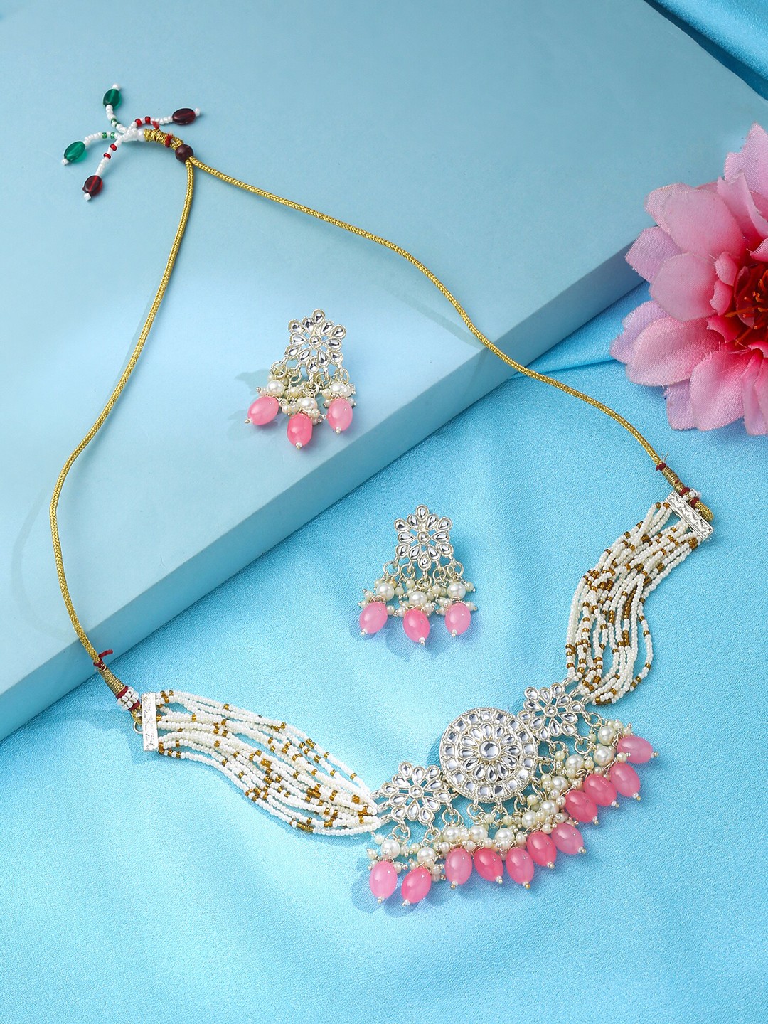 

Yellow Chimes Gold-Plated Kundan-Studded & Beaded Jewellery Set