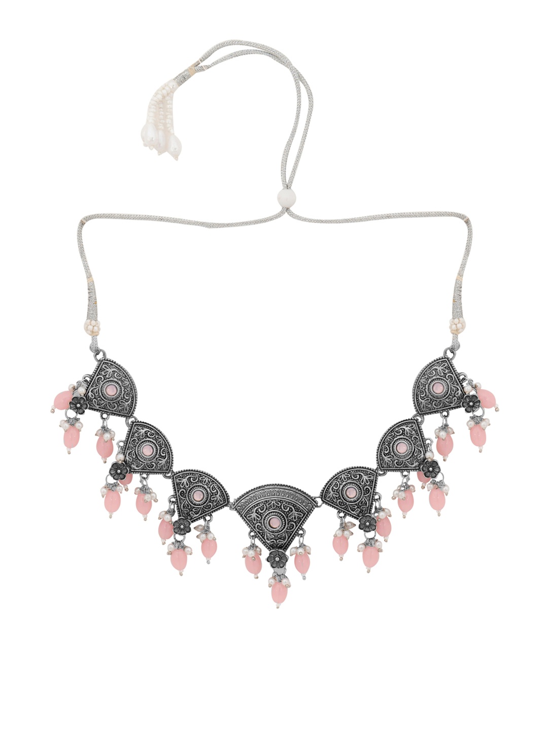 

Yellow Chimes Oxidised Beaded Jewellery Set, Silver