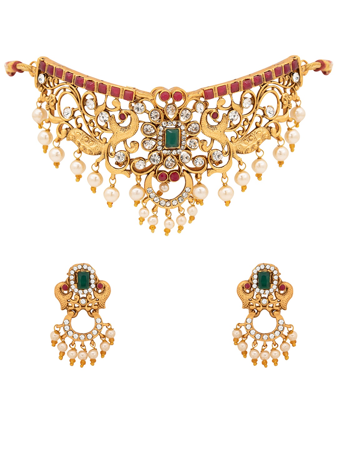 

Yellow Chimes Gold-Plated Stone-Studded Jewellery Set
