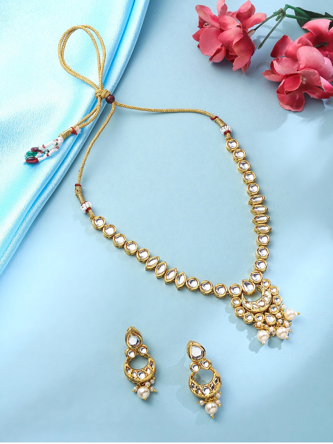 

Yellow Chimes Gold-Plated Kundan-Studded Jewellery Set
