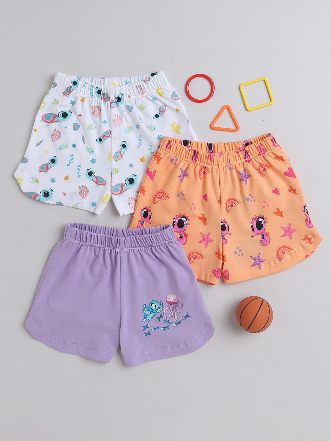 

BUMZEE Infant Pack Of 3 Printed Mid-Rise Cotton Shorts, Orange