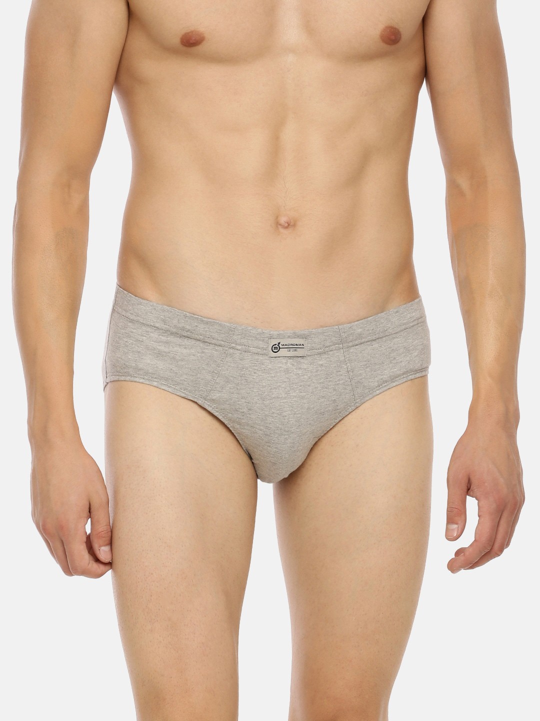 

Macroman M-Series V Cut Brief Anti Microbial Finish Pure Cotton Basic Briefs, Grey melange