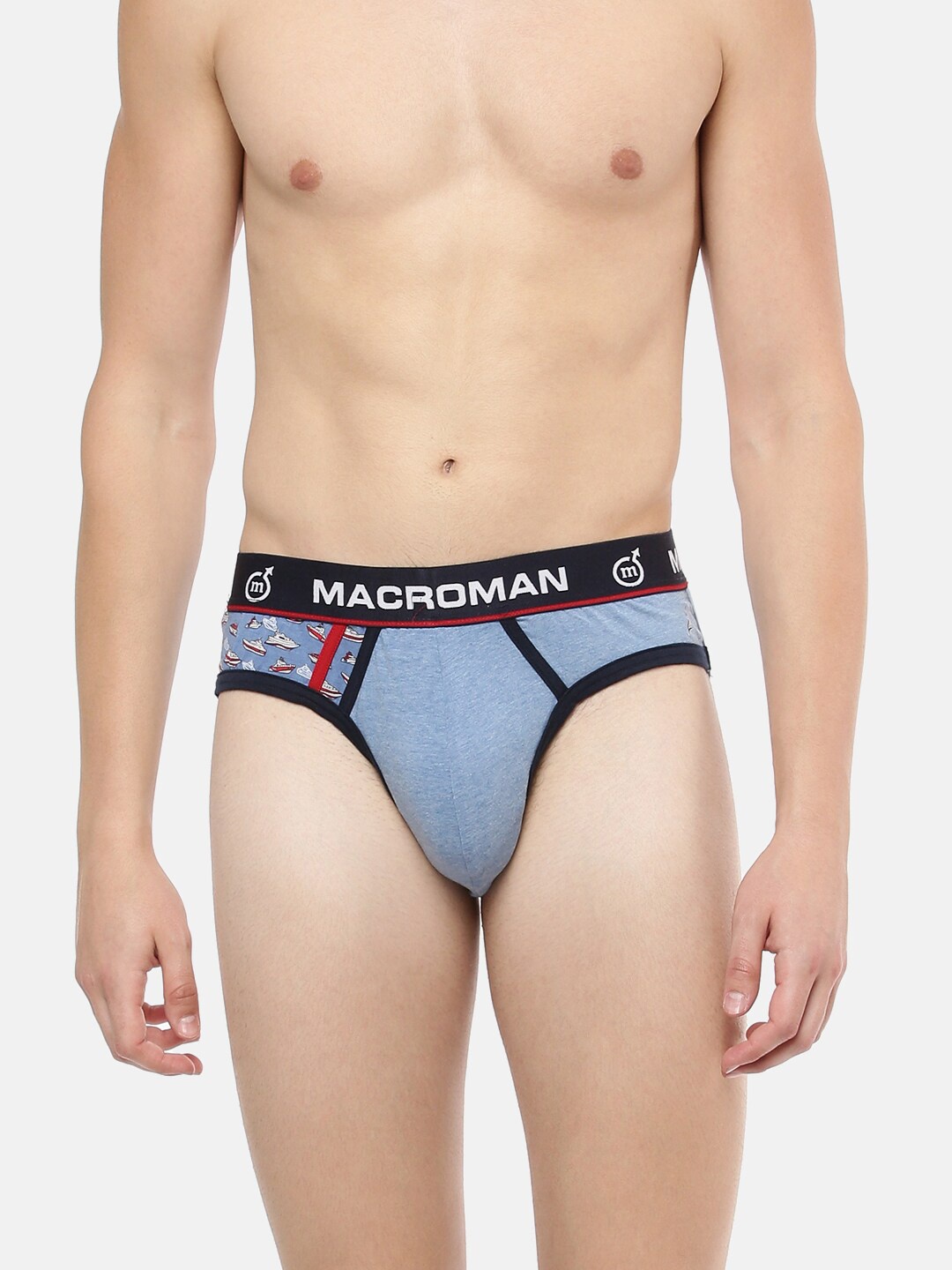 

Macroman M-Series Men Mid-Rise Self Designed Basic Briefs, Blue