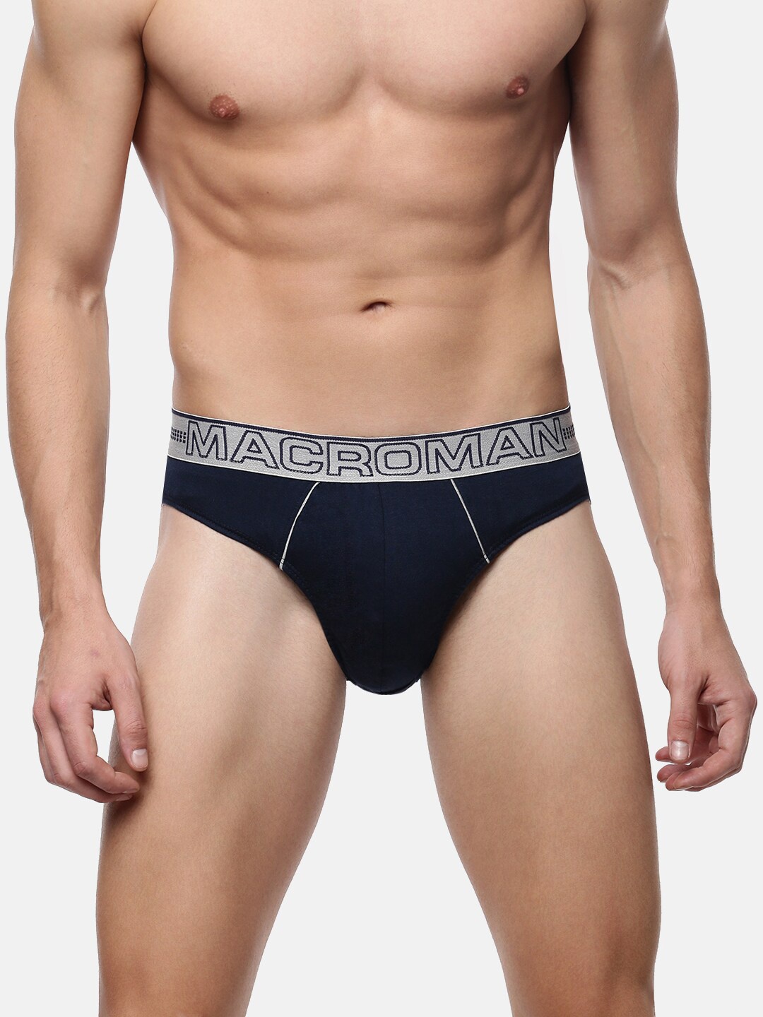 

Macroman M-Series Men Cotton Anti Microbial Outer Elastic Mid-Rise Basic Briefs, Navy blue