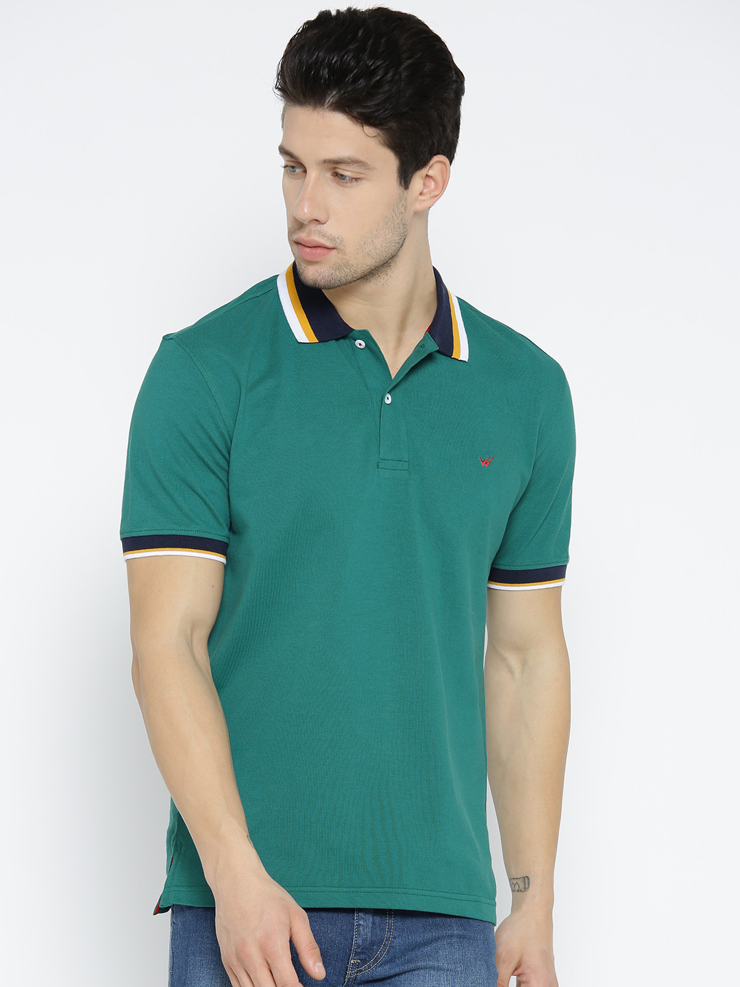 

Wills Lifestyle Men Green Solid Polo Collar T-shirt