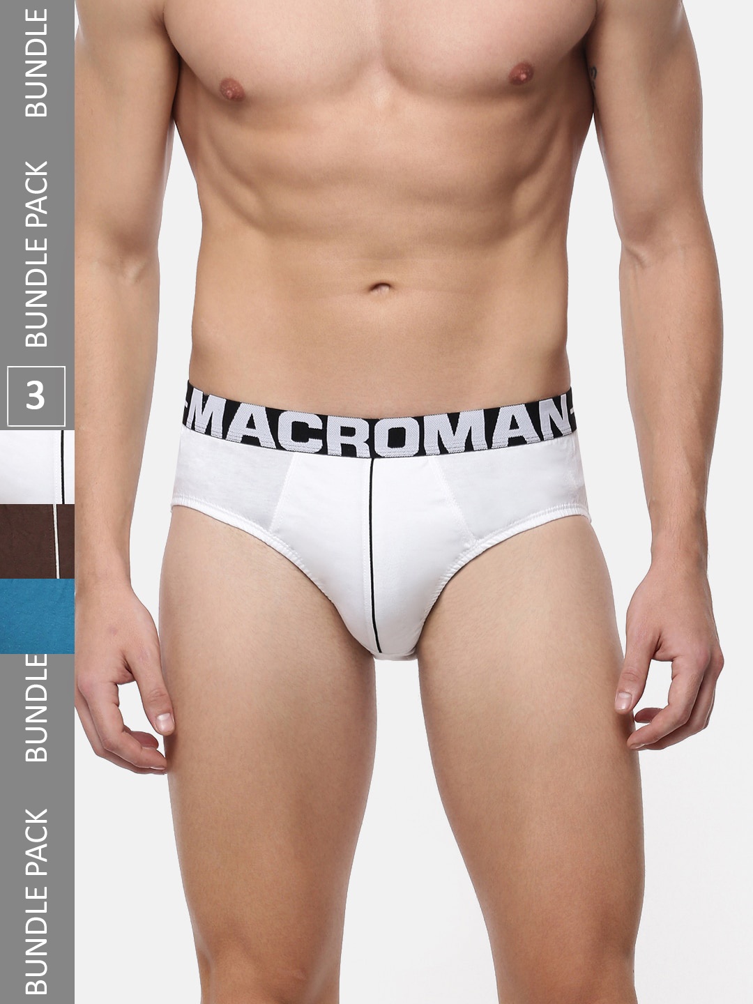 

Macroman M-Series Men Pack Of 3 Assorted Mid-Rise Anti-Microbial Basic Brief