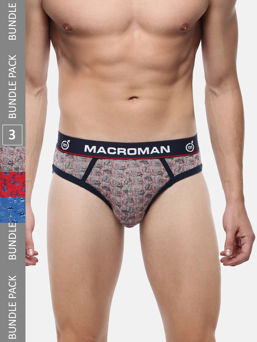 

Macroman Men Pack of 3 Basic Briefs, Brown