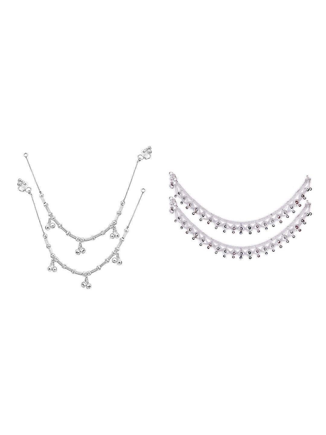 

RUHI COLLECTION Set Of 2 Silver-Plated Stone Studded Anklets