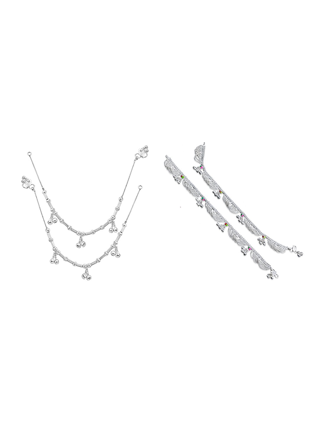 

RUHI COLLECTION Set Of 2 Silver-Plated Beaded Anklets