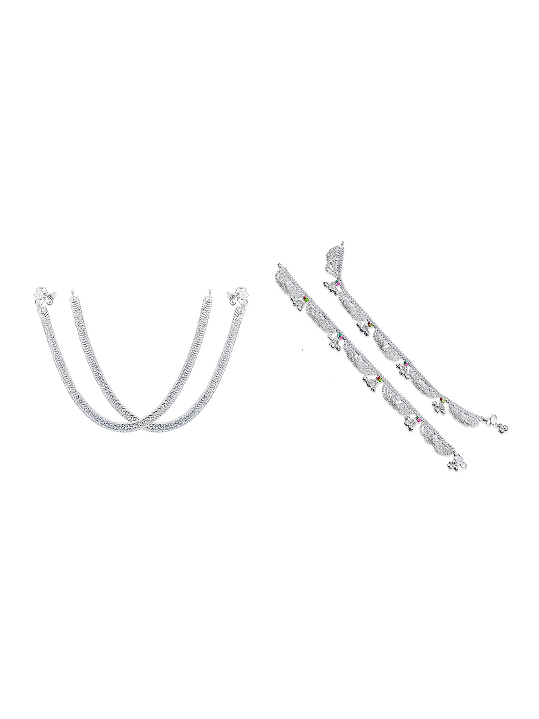 

RUHI COLLECTION Set Of 2 Silver-Plated Beaded Anklets