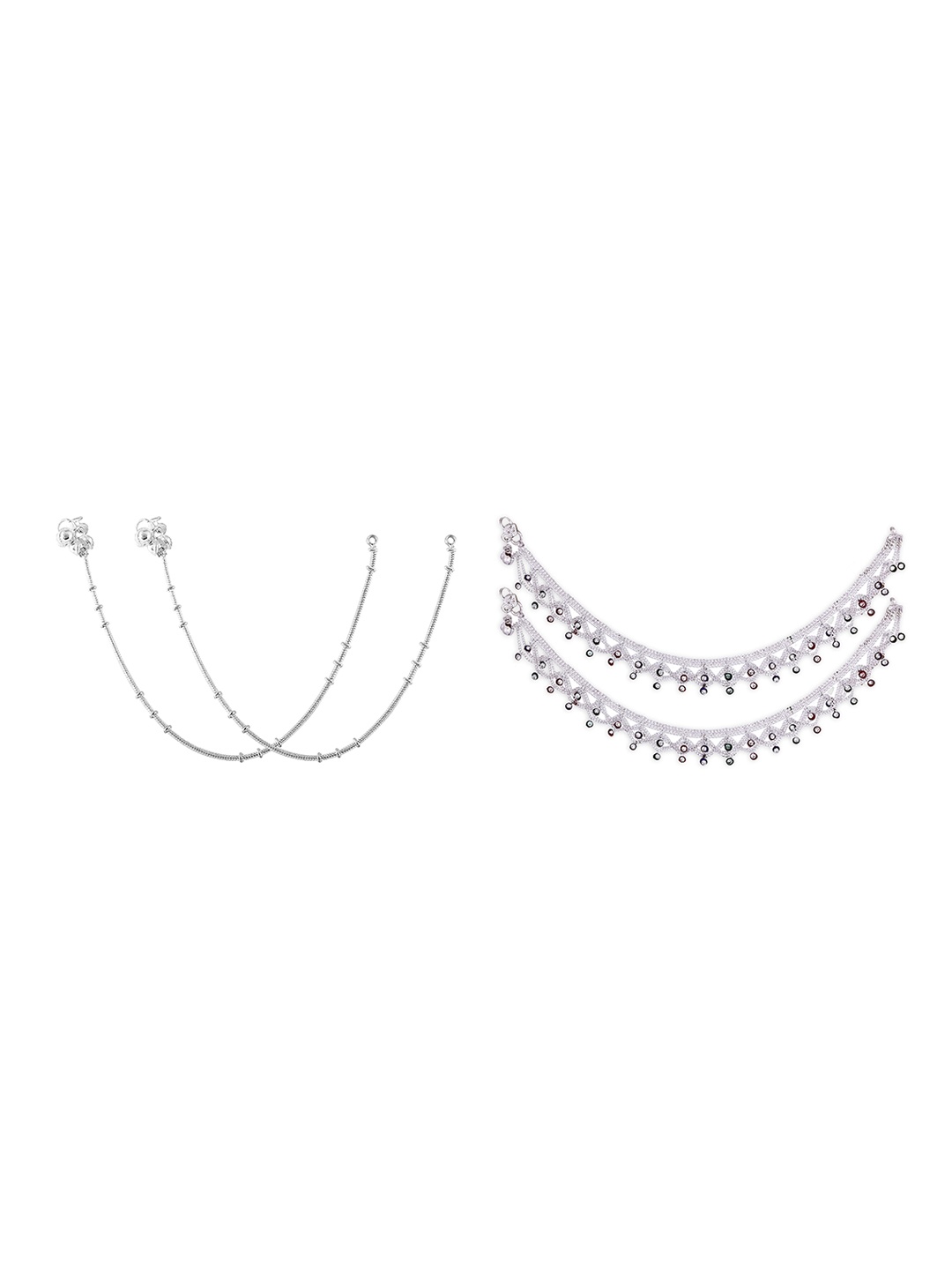 

RUHI COLLECTION Set Of 2 Silver-Plated Stone Studded & Beaded Anklets