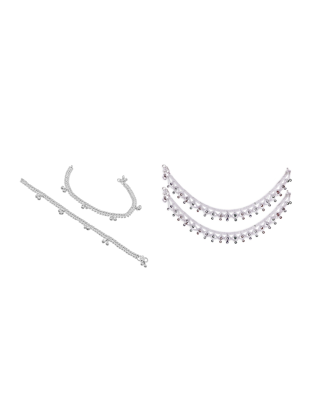 

RUHI COLLECTION Set Of 2 Silver-Plated Intricate Textured Anklets