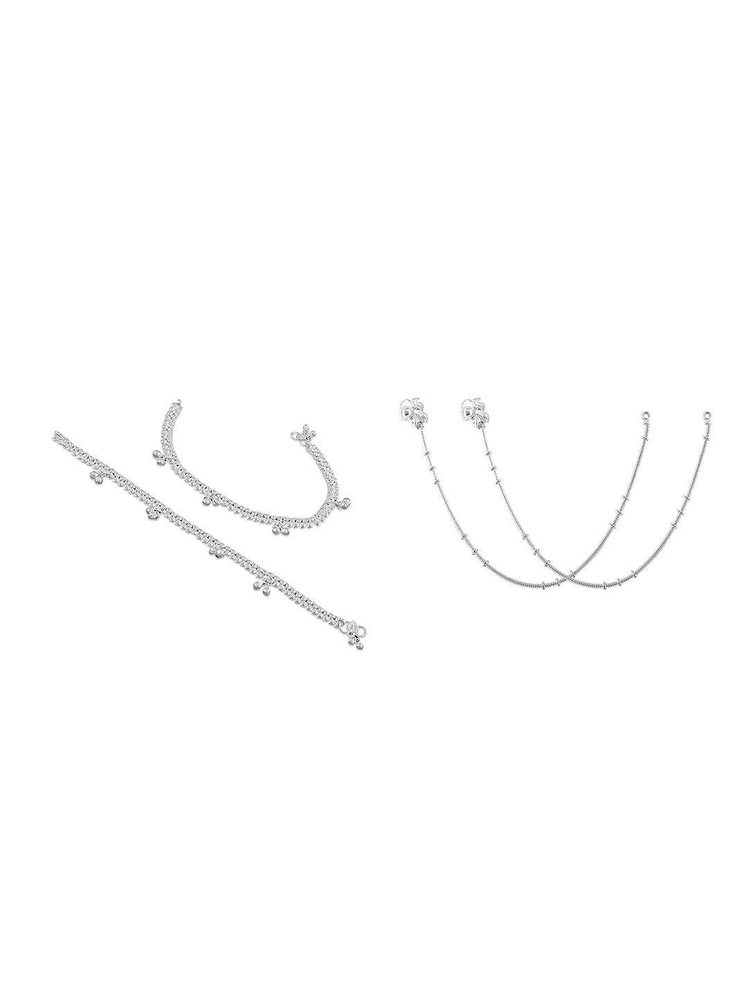 

RUHI COLLECTION Set Of 2 Silver-Plated Intricate Textured Anklets