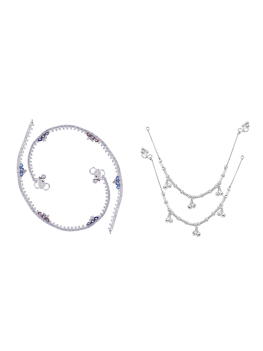 

RUHI COLLECTION Set Of 2 Silver-Plated Intricate Textured Anklets