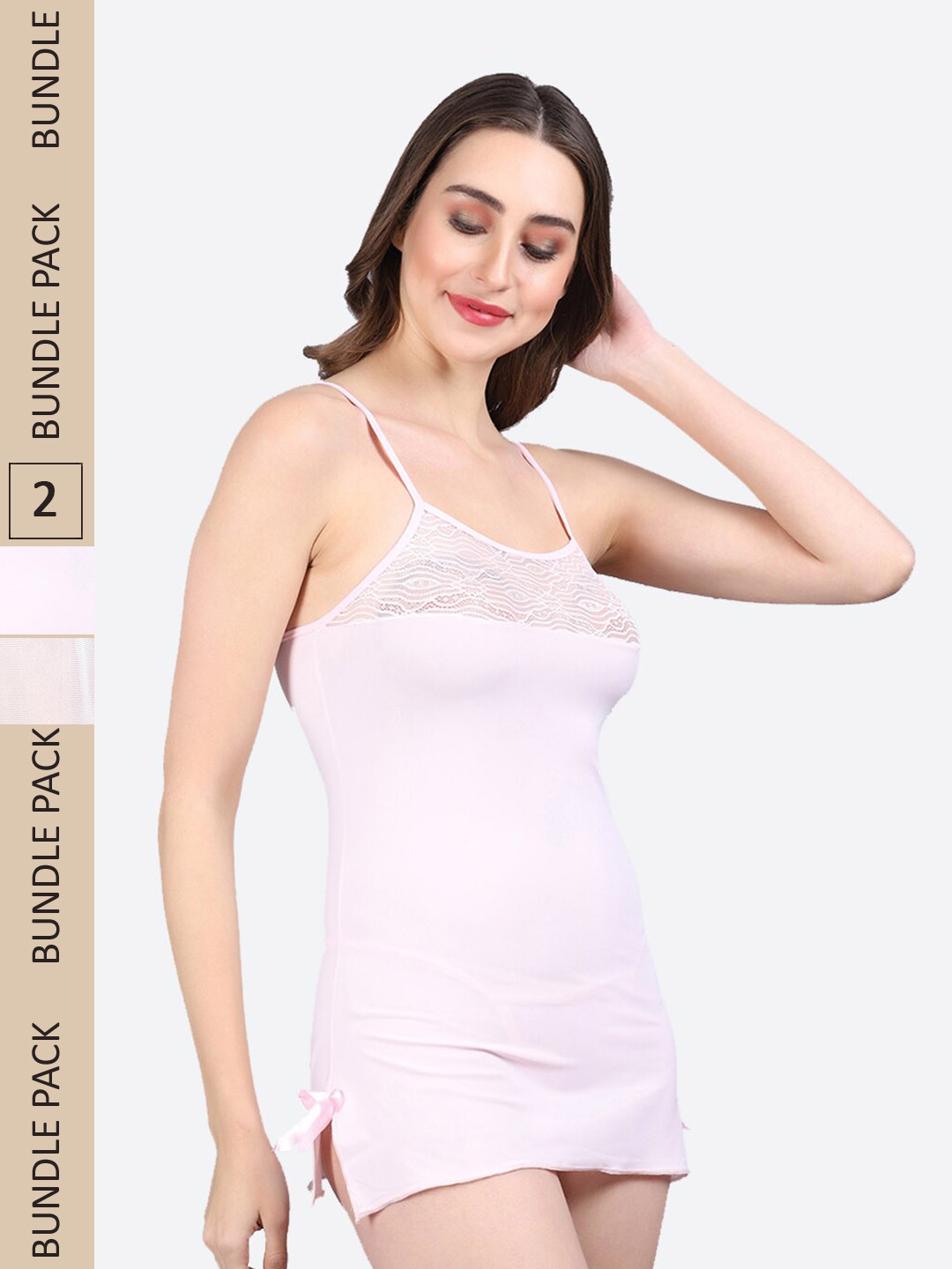 

Fleurt Pack Of 2 Self Design Halter Neck Baby Doll With Briefs, White