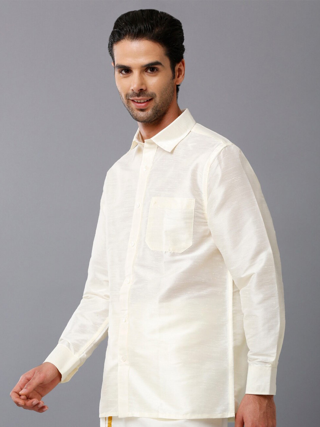 

Khoday Williams Classic Casual Poly Silk Shirt, Cream