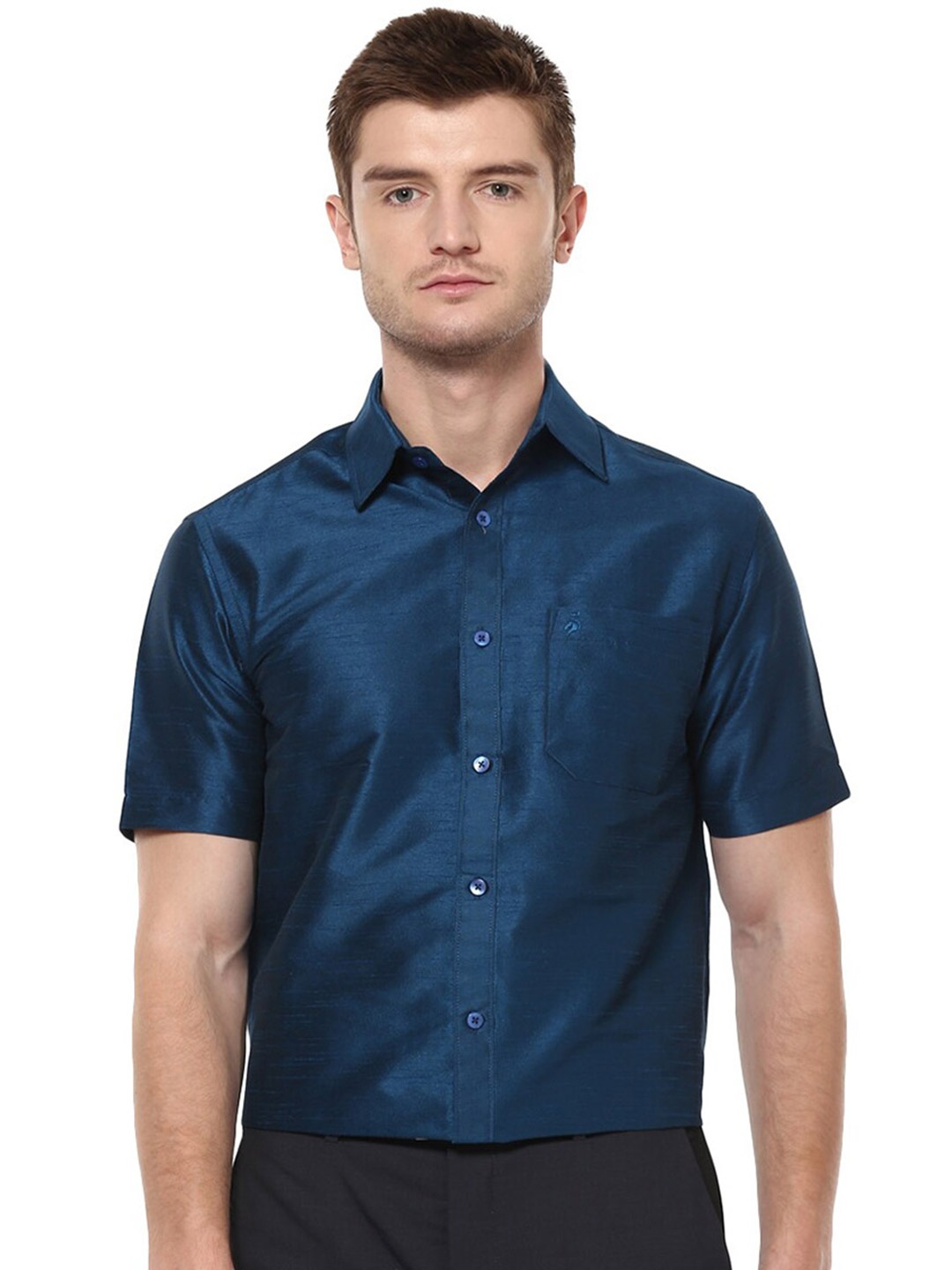 

Khoday Williams Classic Casual Poly Silk Shirt, Navy blue