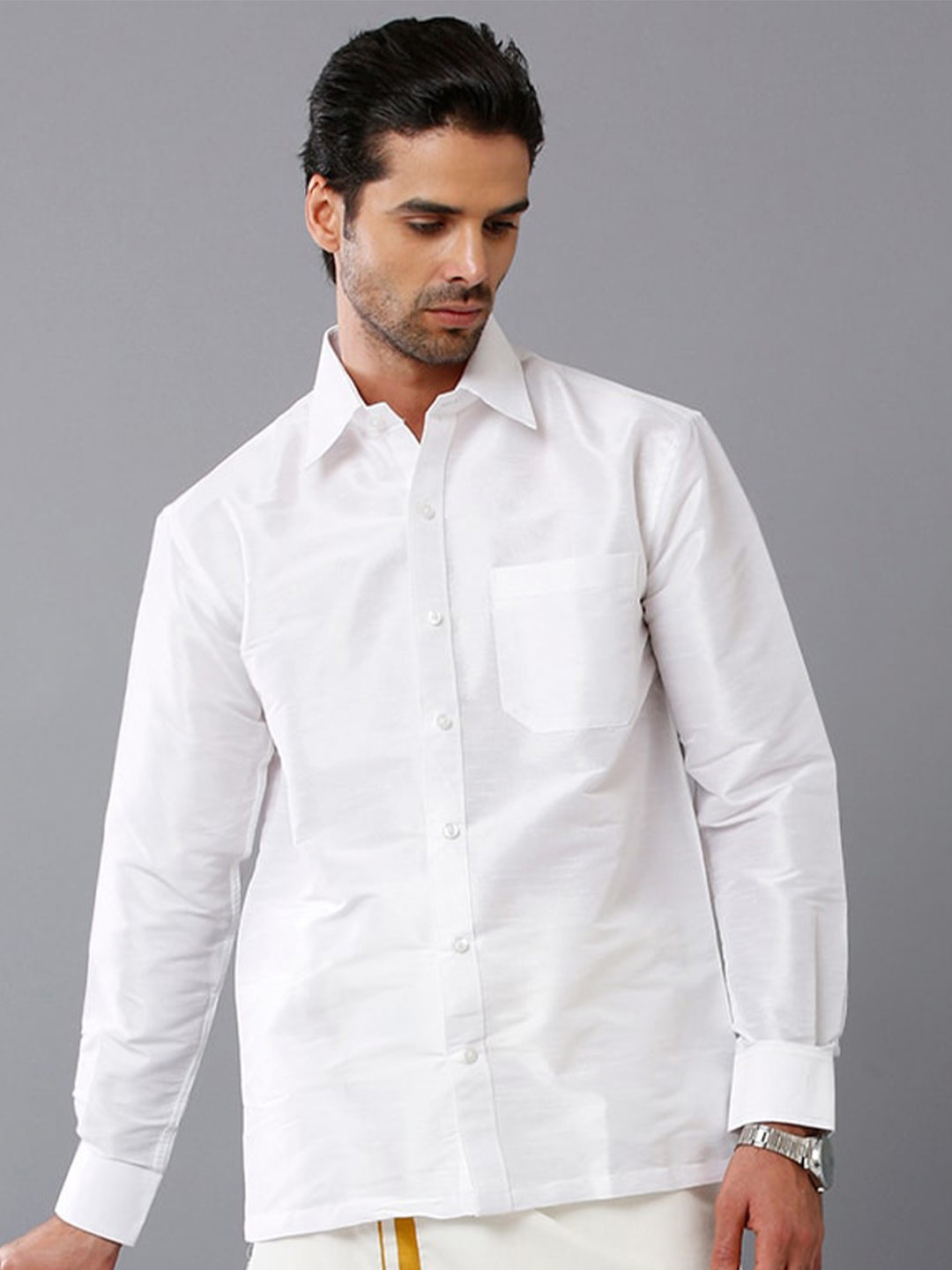 

Khoday Williams Classic Casual Poly Silk Shirt, White