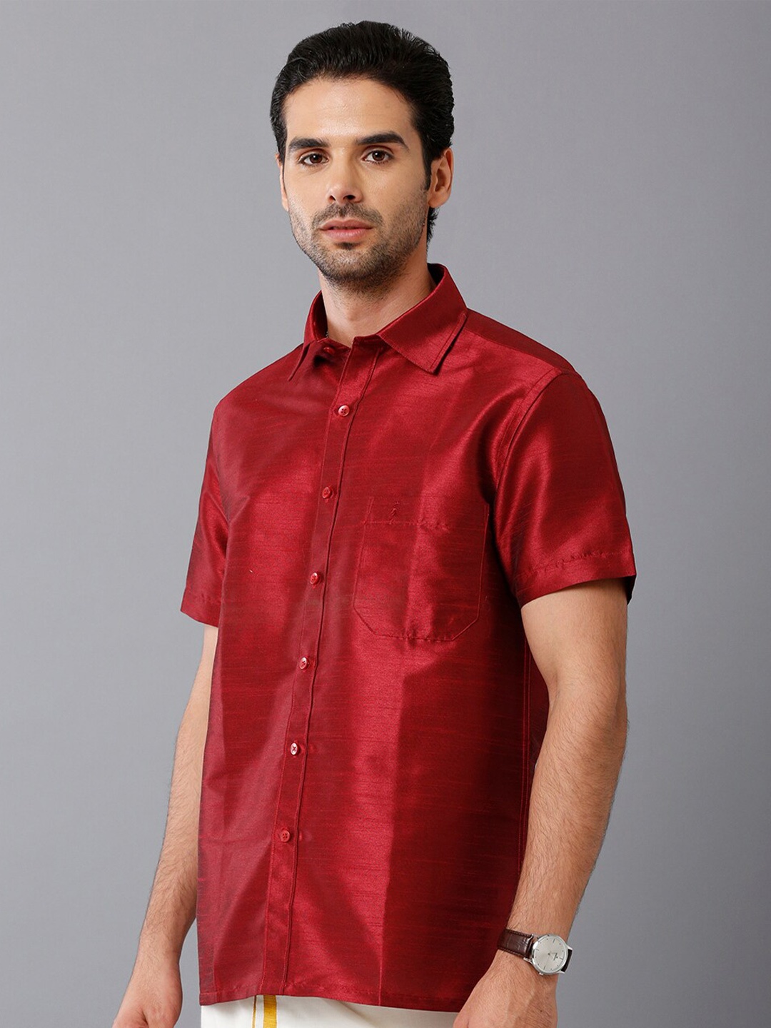 

Khoday Williams Classic Casual Poly Silk Shirt, Red