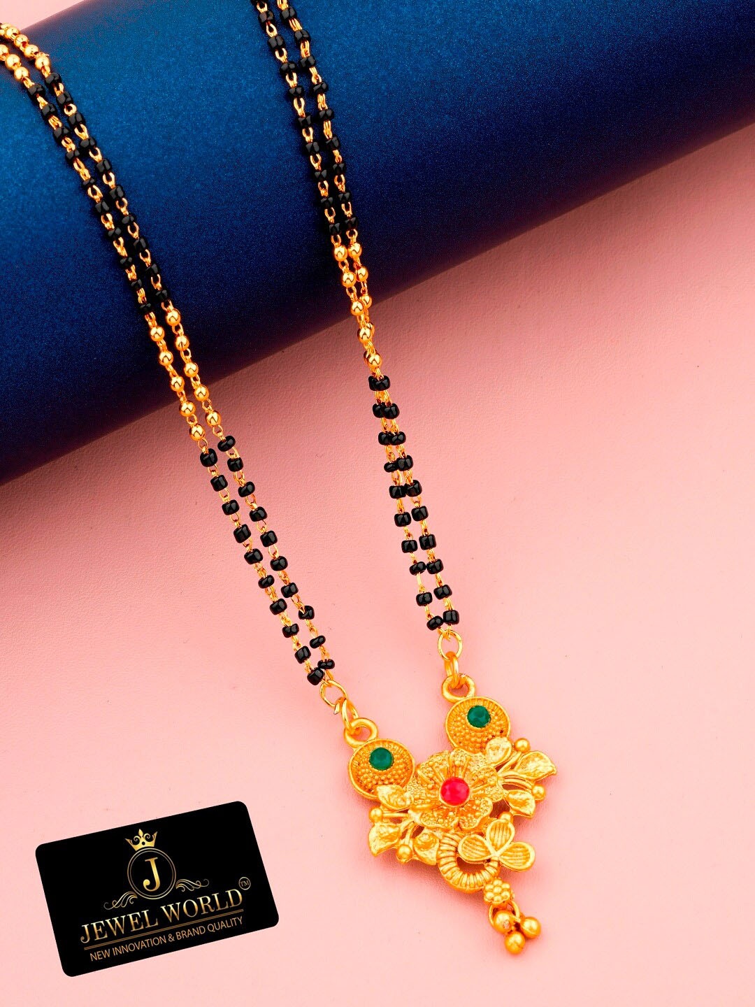 

JEWEL WORLD Gold-Plated Stone-Studded & Beaded Mangalsutra