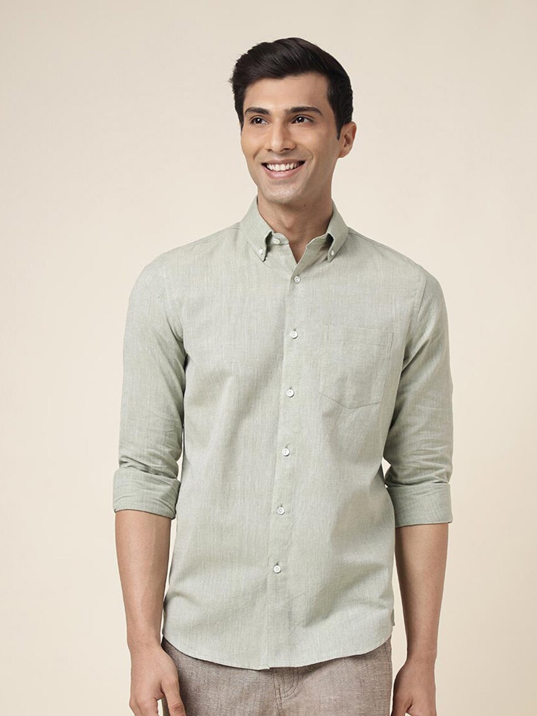 

Fabindia Button-Down Collar Casual Cotton Shirt, Green