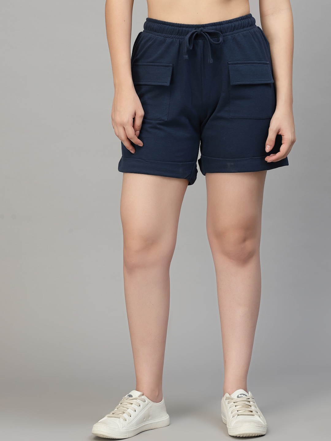 

Strong And Brave Women Mid-Rise Odour Free Cotton Shorts, Blue