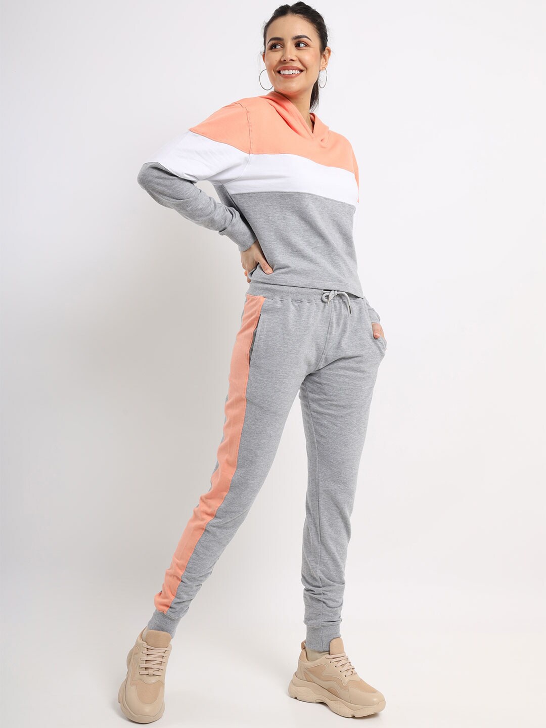 

NOBERO Colourblocked Hooded Sweatshirt With Joggers Co-Ords Set, Grey