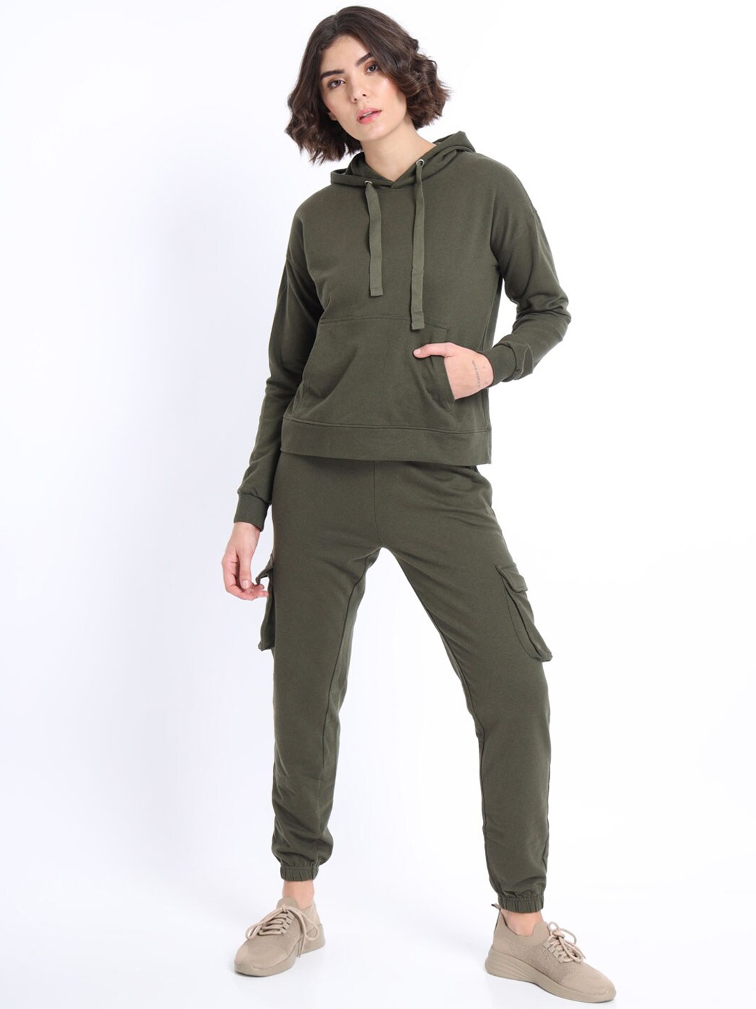 

NOBERO Hooded Sweatshirt With Joggers Co-Ords Set, Olive