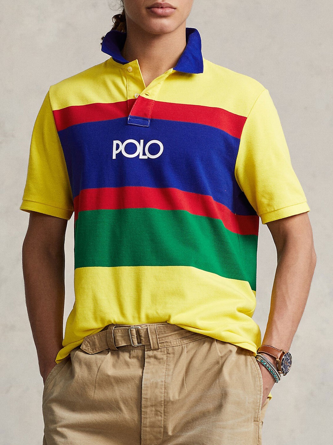 

Polo Ralph Lauren Classic Fit Colourblocked Cotton T-Shirt, Yellow