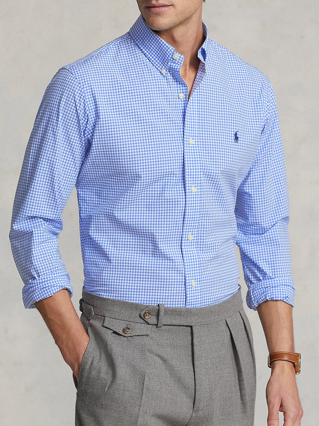

Polo Ralph Lauren Gingham Checked Custom Fit Plaid Stretch Poplin Formal Shirt, Blue