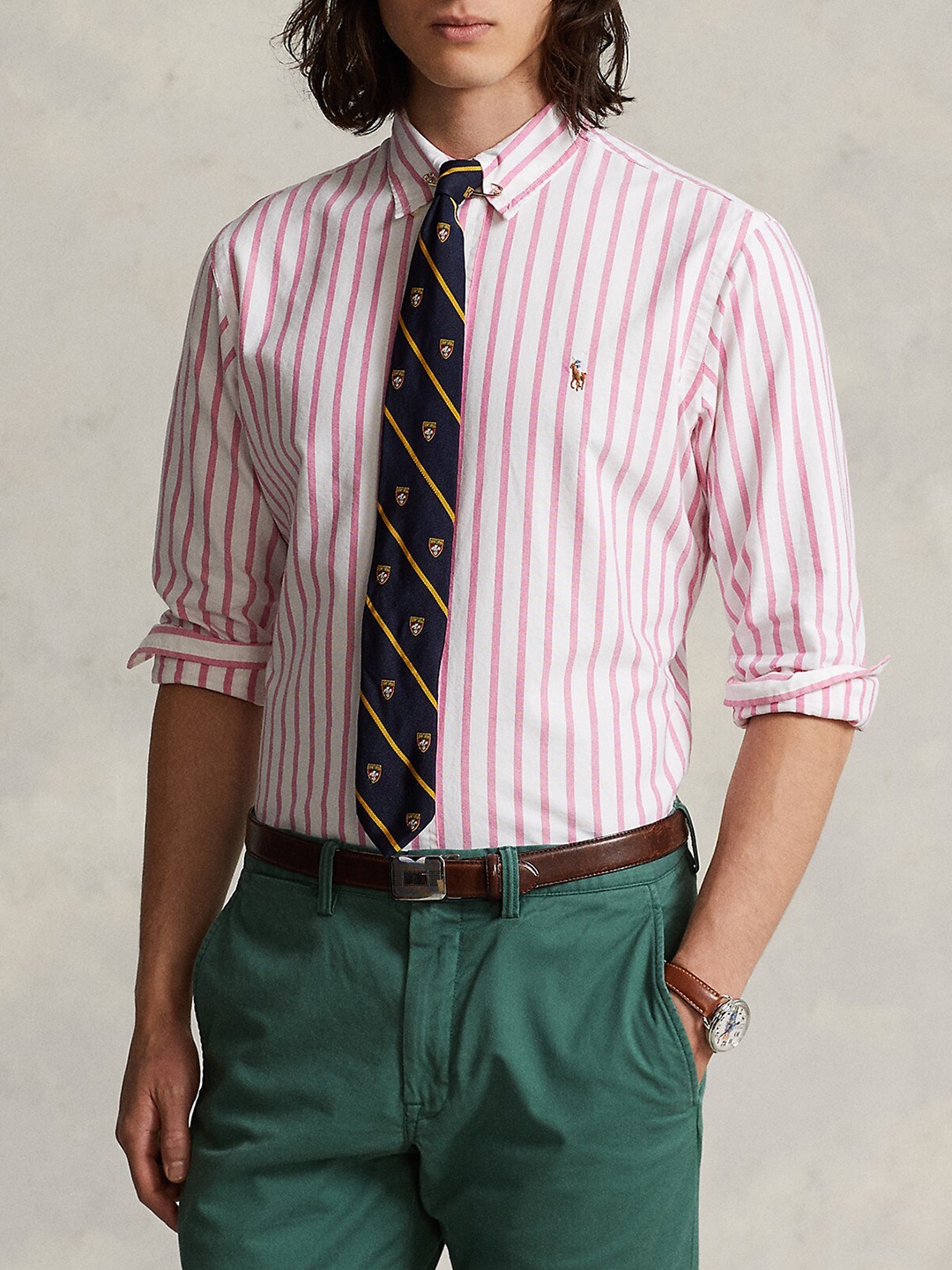 

Polo Ralph Lauren Striped Custom-Fit Oxford Cotton Shirt, Pink