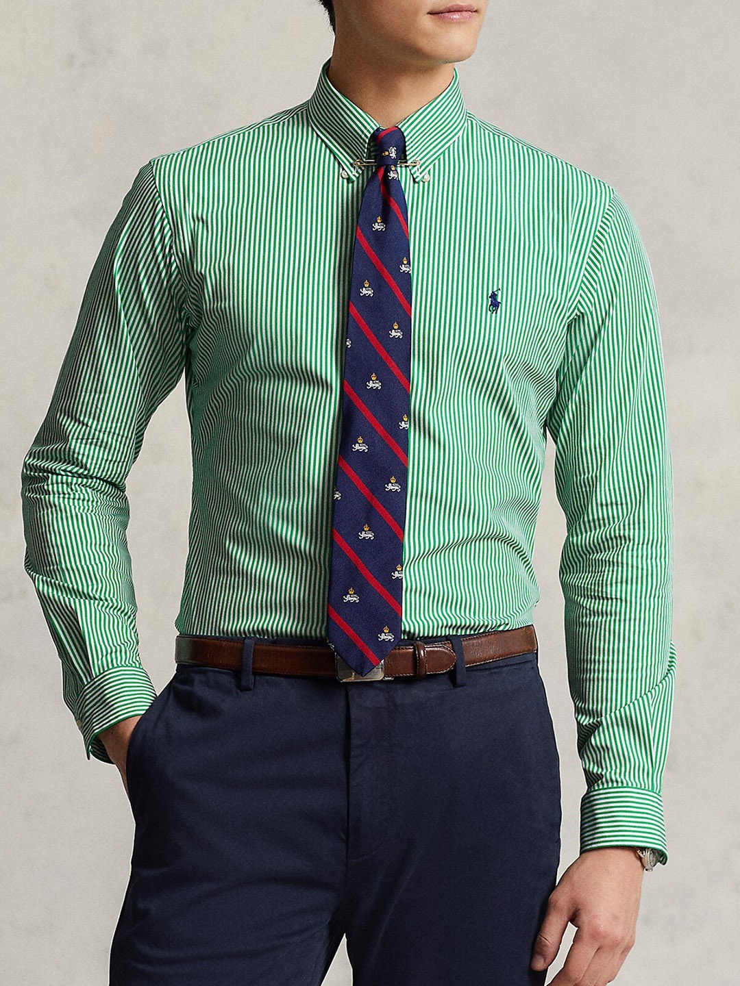 

Polo Ralph Lauren Custom Fit Striped Stretch Cotton Shirt, Green