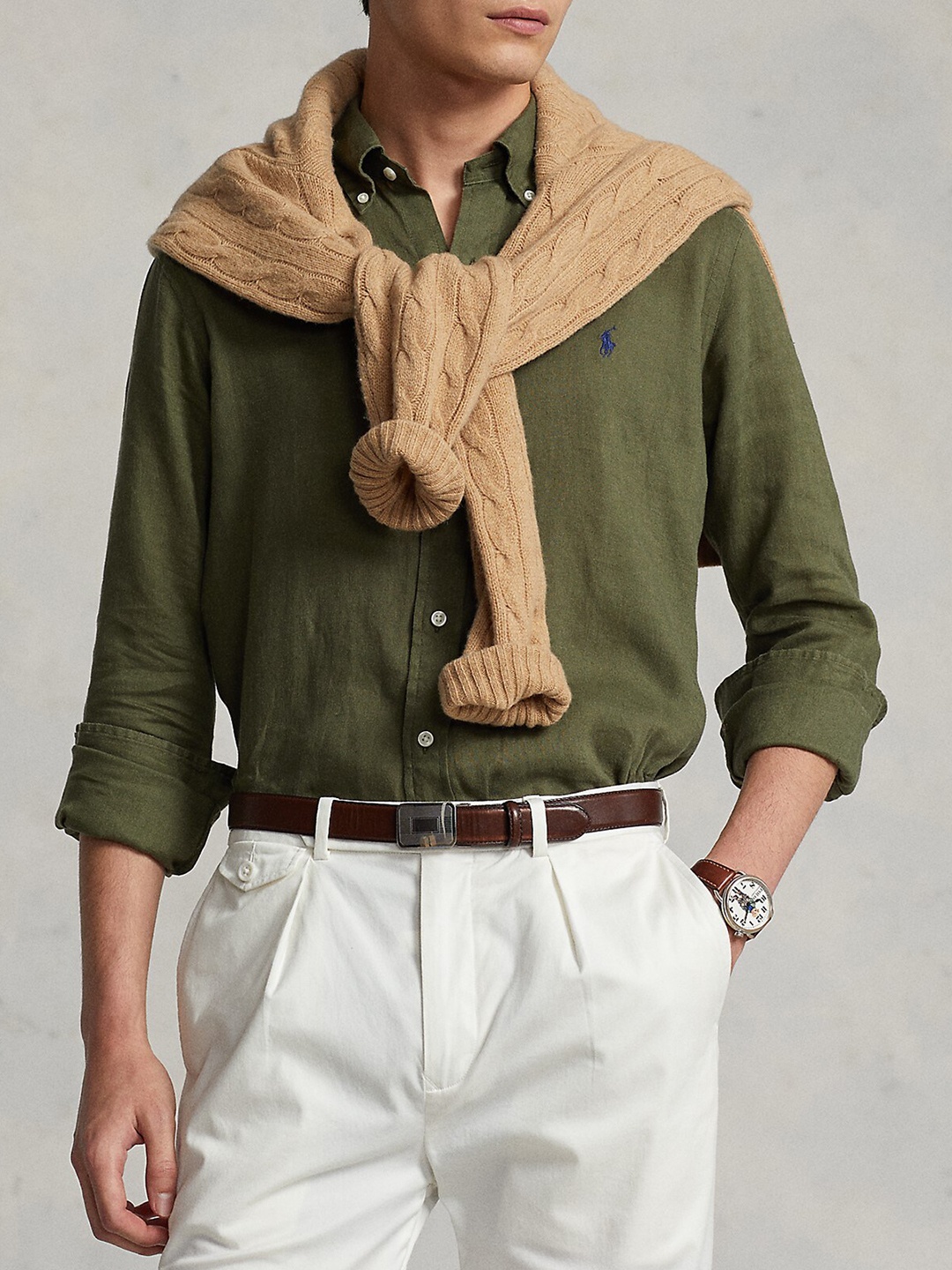 

Polo Ralph Lauren Button Down Collar Opaque Casual Linen Shirt, Green