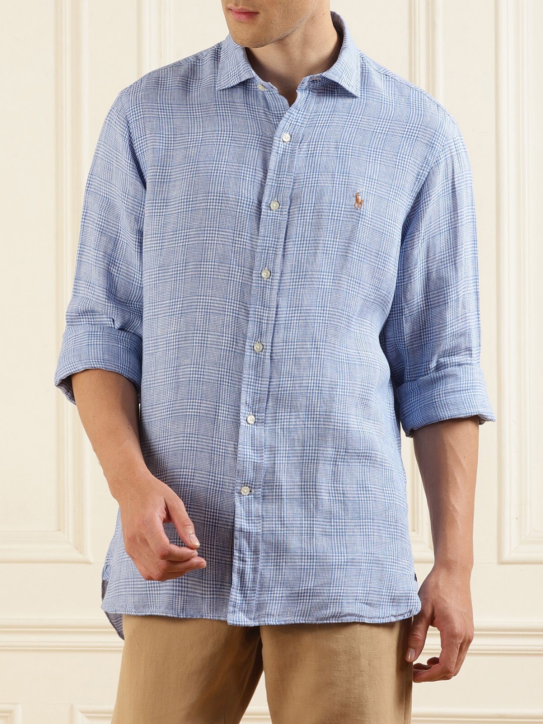 

Polo Ralph Lauren Checked Slim-Fit Linen Shirt, Blue