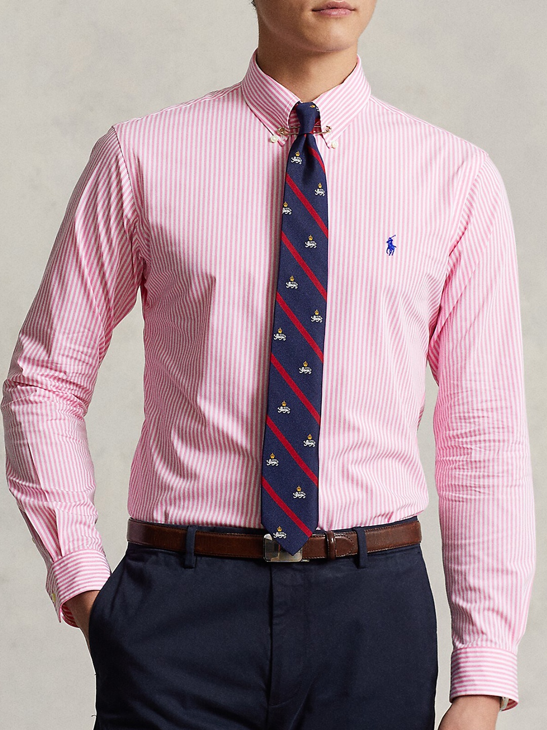 

Polo Ralph Lauren Striped Custom-Fit Cotton Formal Shirt, Pink