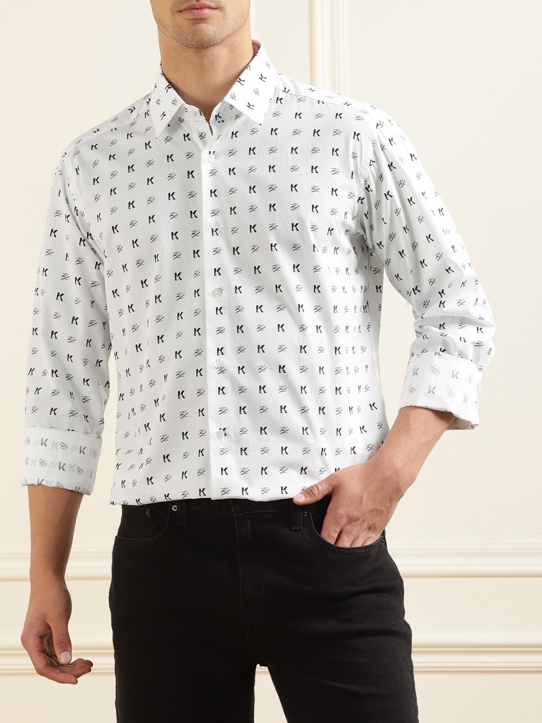

Karl Lagerfeld Abstract Printed Casual Cotton Shirt, White