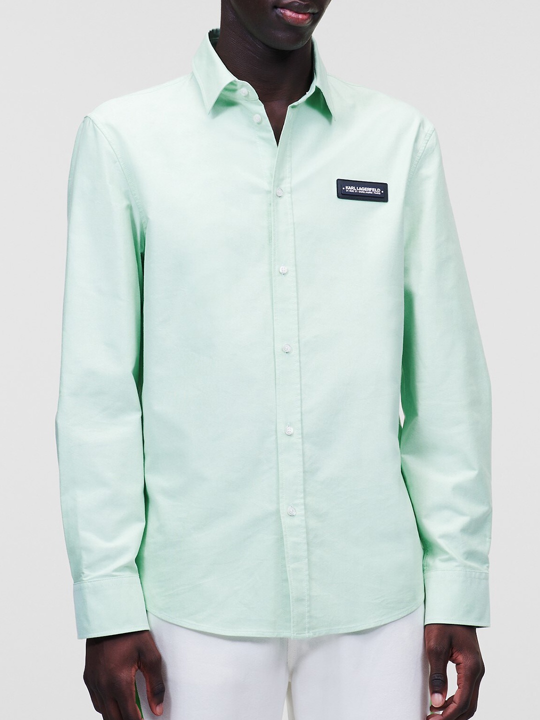 

Karl Lagerfeld Spread Collar Cotton Casual Shirt, Green