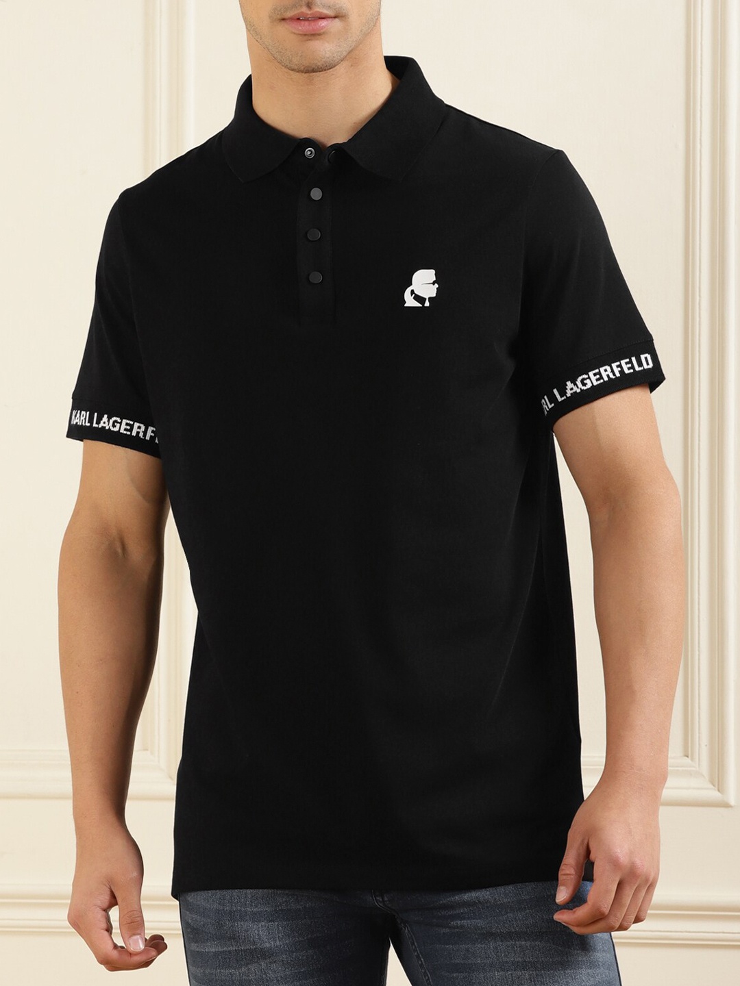 

Karl Lagerfeld Typography Printed Polo Collar T-shirt, Black
