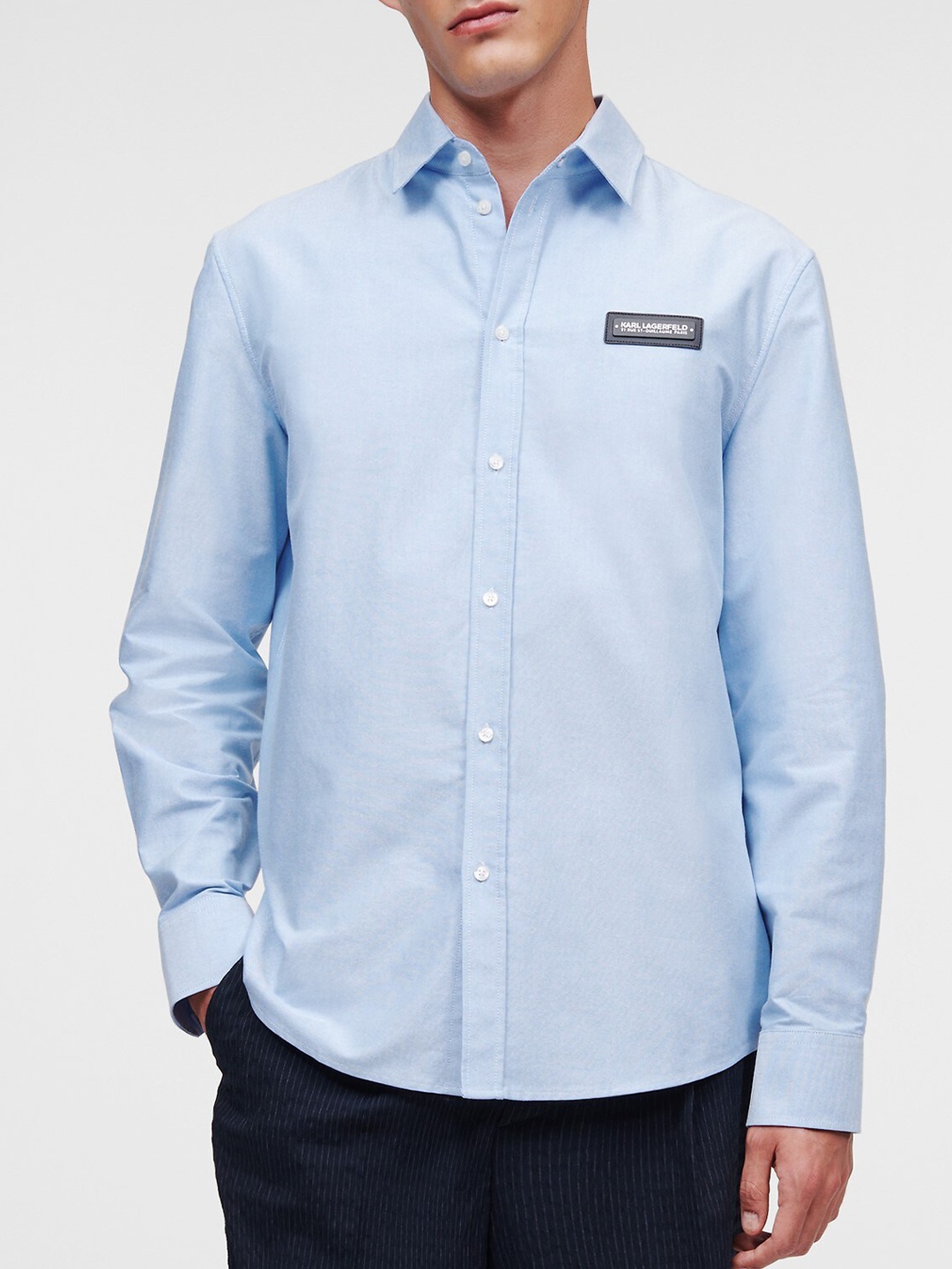 

Karl Lagerfeld Spread Collar Cotton Casual Shirt, Blue
